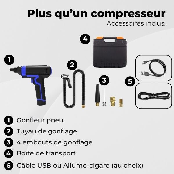 Gonfleur Pneu Voiture Rapide 150 PSI – Sans Fil & LED | AirFlow™ 6 Gonfleur Pneu accessoires AirFlow