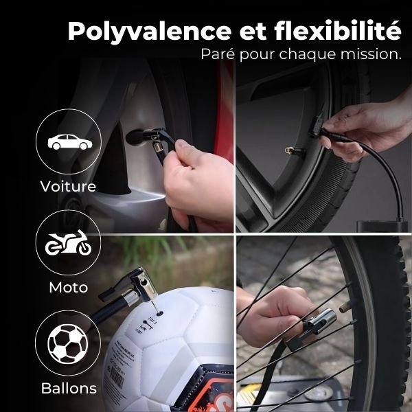 Gonfleur Pneu Voiture Rapide 150 PSI – Sans Fil & LED | AirFlow™ 3 Gonfleur Pneu polyvalent AirFlow