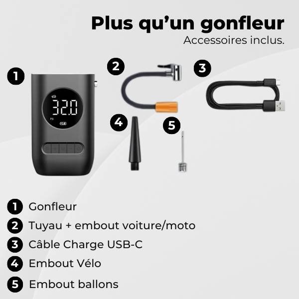 Gonfleur Pneu Voiture Sans Fil 10 Bar 70W – Mini Compresseur USB-C | SmartAir™ 6 Gonfleur pneu voiture accessoires SmartAir