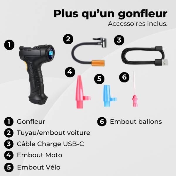 Gonfleur Pneu Voiture Rapide 150 PSI – Avec Lampe LED | SpeedAir™ 6 Gonfleur pneu voiture accessoires SpeedAir