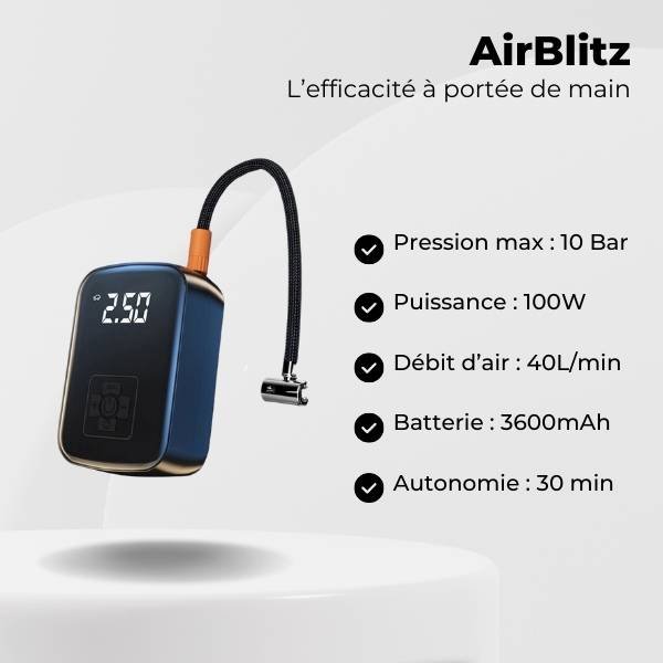 Gonfleur pneu voiture caractéristiques AirBlitz