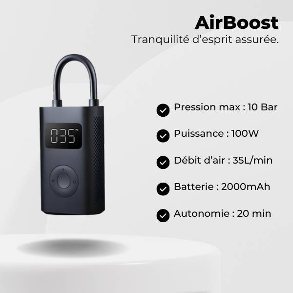 Gonfleur Pneu Voiture Puissant 150 PSI Sans Fil – Écran LED | AirBoost™ 4 Gonfleur pneu voiture caractéristiques AirBoost