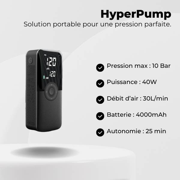 Gonfleur pneu voiture caractéristiques HyperPump