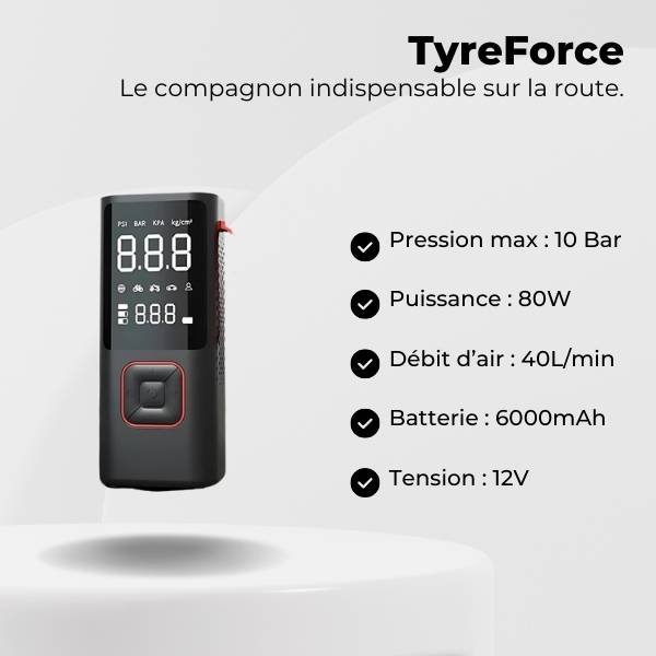 Gonfleur pneu voiture caractéristiques TyreForce