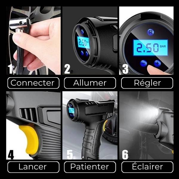 Gonfleur Pneu Voiture Rapide 150 PSI – Avec Lampe LED | SpeedAir™ 3 Gonfleur pneu voiture facile a utiliser SpeedAir