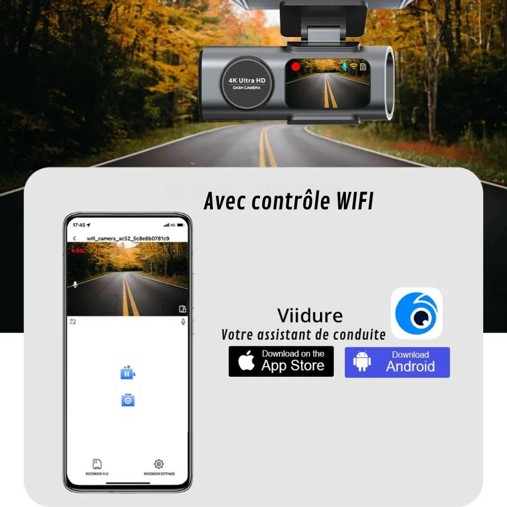 camera de voiture 4k application wifi