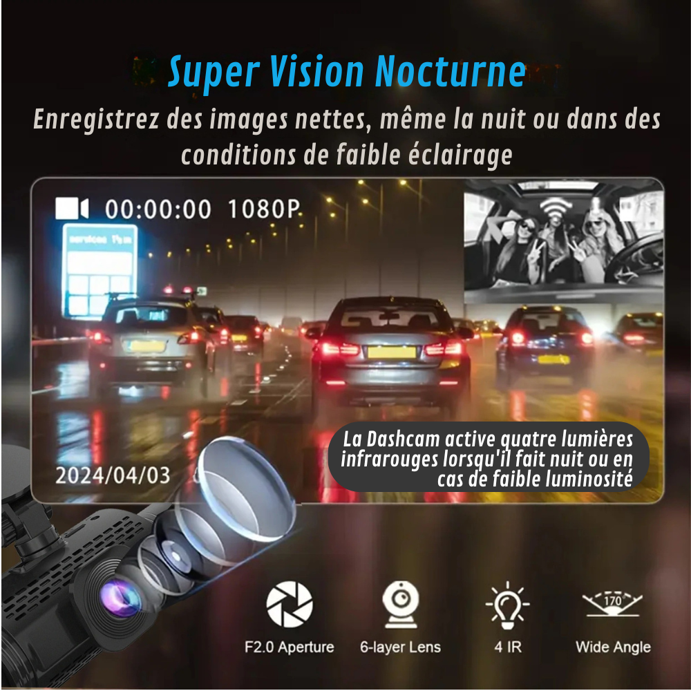 dashcam voiture 360 VISION NOCTURNE INFRA ROUGE