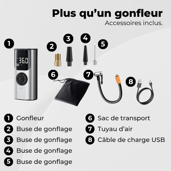 Gonfleur Pneumatique 150 PSI – Mini Compresseur Portable | AirOne™ 5 gonfleur pneumatiques accessoires AirOne