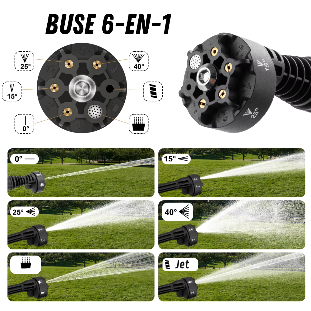 Nettoyeur Haute Pression sur Batterie 250 bars 6 en 1 | ProWash® 4 nettoyeur haute pression sans fil puissant 250 bars buse 6 en 1 4 vitesses