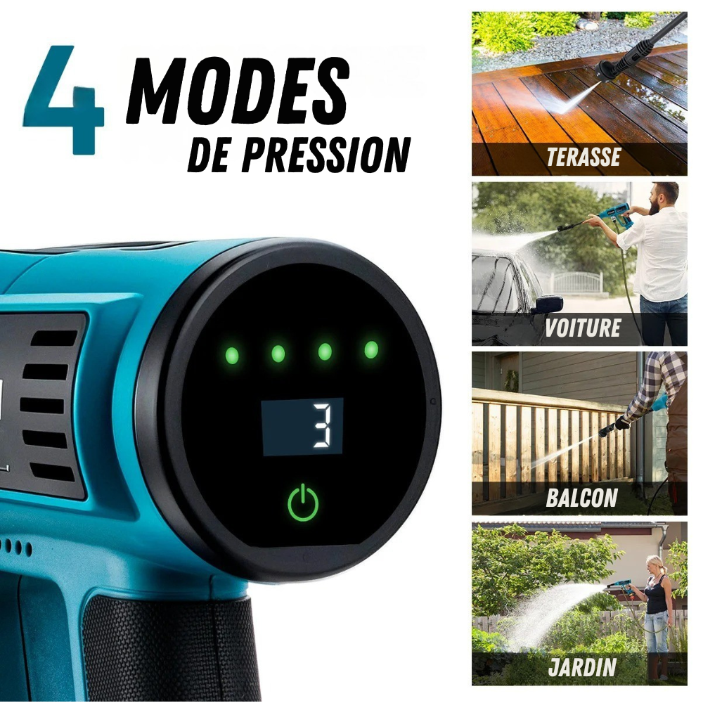 Nettoyeur Haute Pression sur Batterie 250 bars 6 en 1 | ProWash® 5 pack nettoyeur haute pression sans fil portable 4 modes de pression