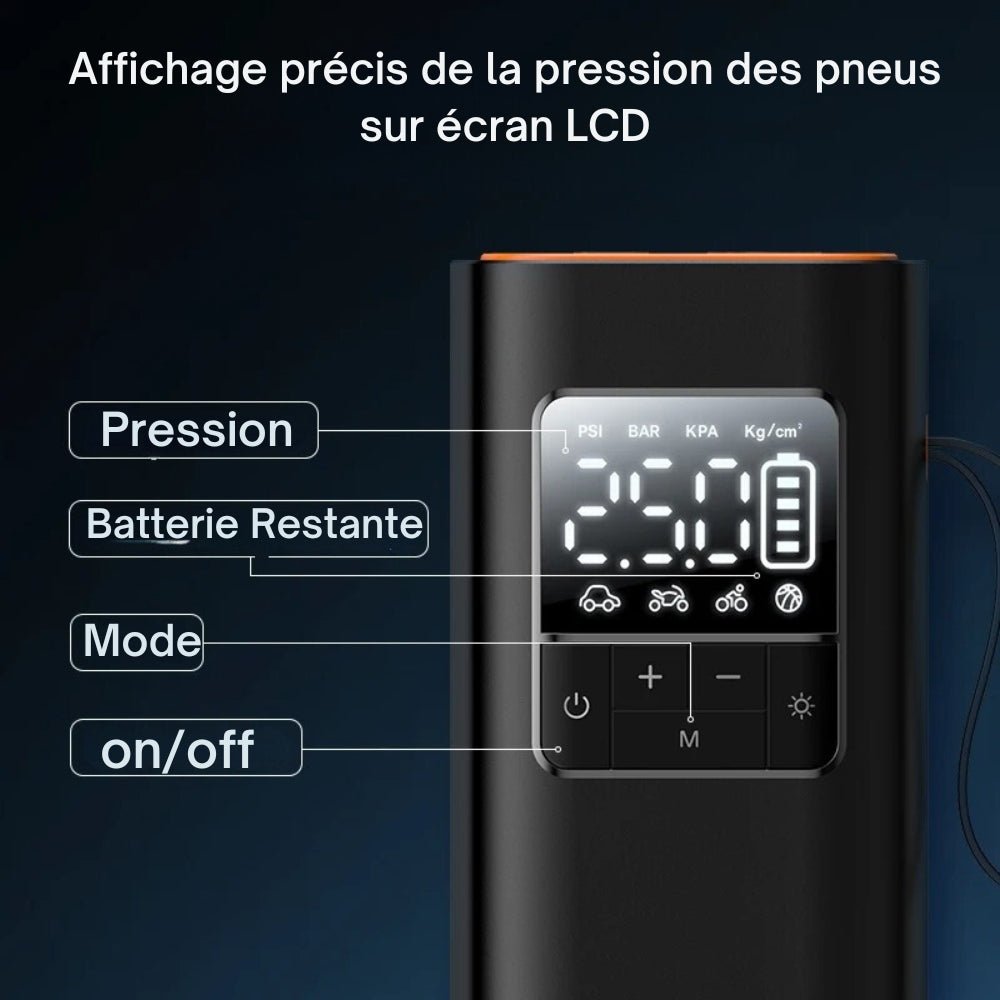 specifications gonfleur pneu voiture sans fil