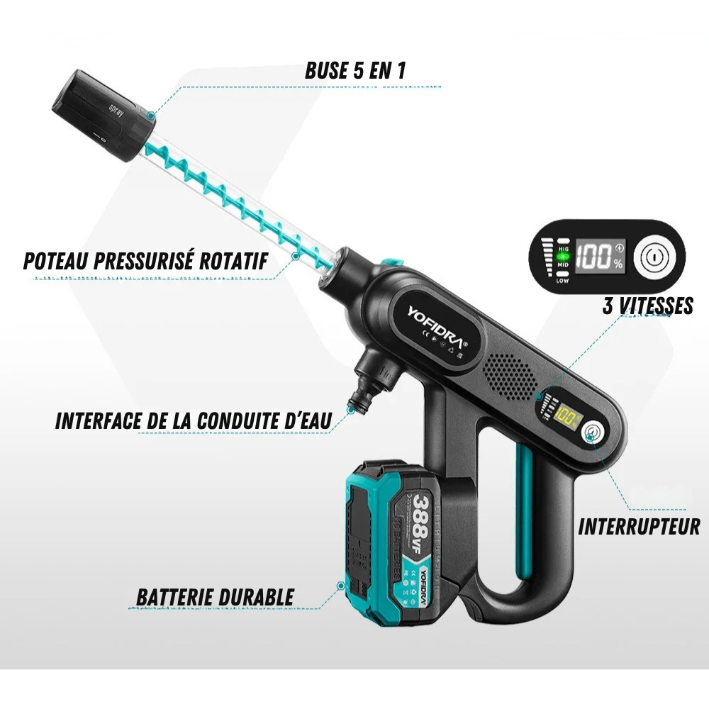 Nettoyeur haute pression sans fil puissant – 220 Bars 5 en 1 | PowerJet® 3 specifications nettoyeur haute pression sans fil puissant